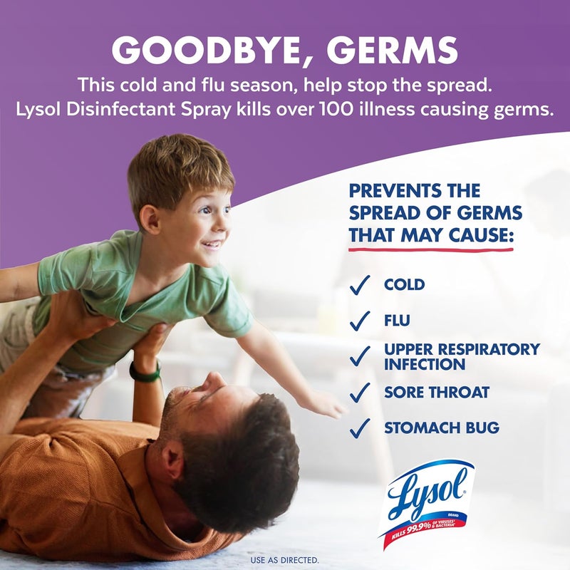 Lysol رذاذ مطهر، رذاذ معقم ومضاد للبكتيريا، للتعقيم وإزالة الروائح، برائحة اللافندر وزهرة القطن، 19 أونصة (عبوة من 2) - Image 3